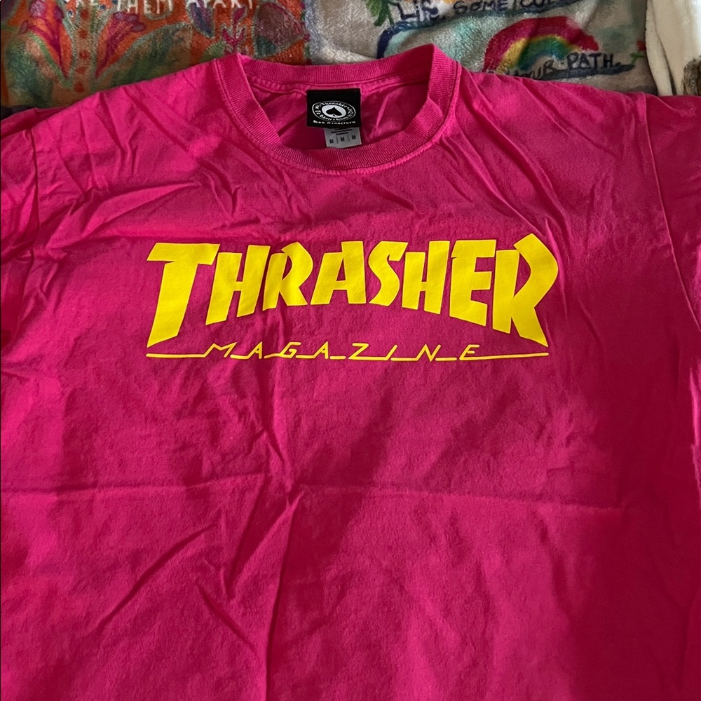 Thrasher Bold Pink Tee with Yellow Logo